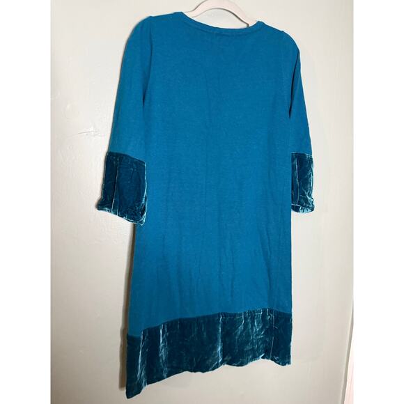 Boden Teal Blue Turquoise Silk Contrast Velvet Dress - Picture 9 of 9